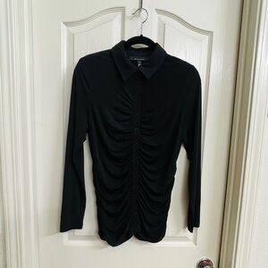 White House Black Market Black Ruched Button Down Shirt Size Medium